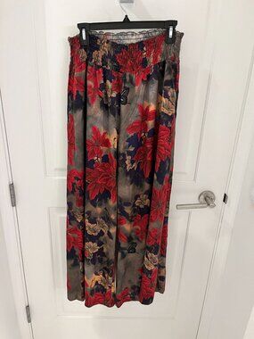 NWOT Johnny Was Claret Rachel Silk Blend Floral Wide Leg Pants LARGE